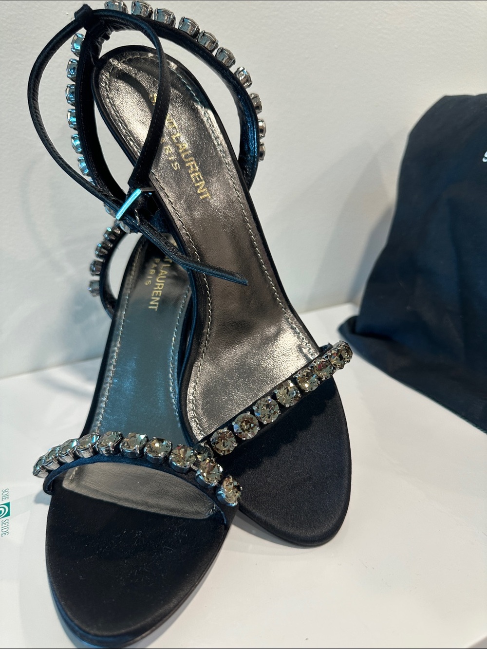 Saint Laurent Black Crystal-Strap Slingback Heels - Picture 4 of 9